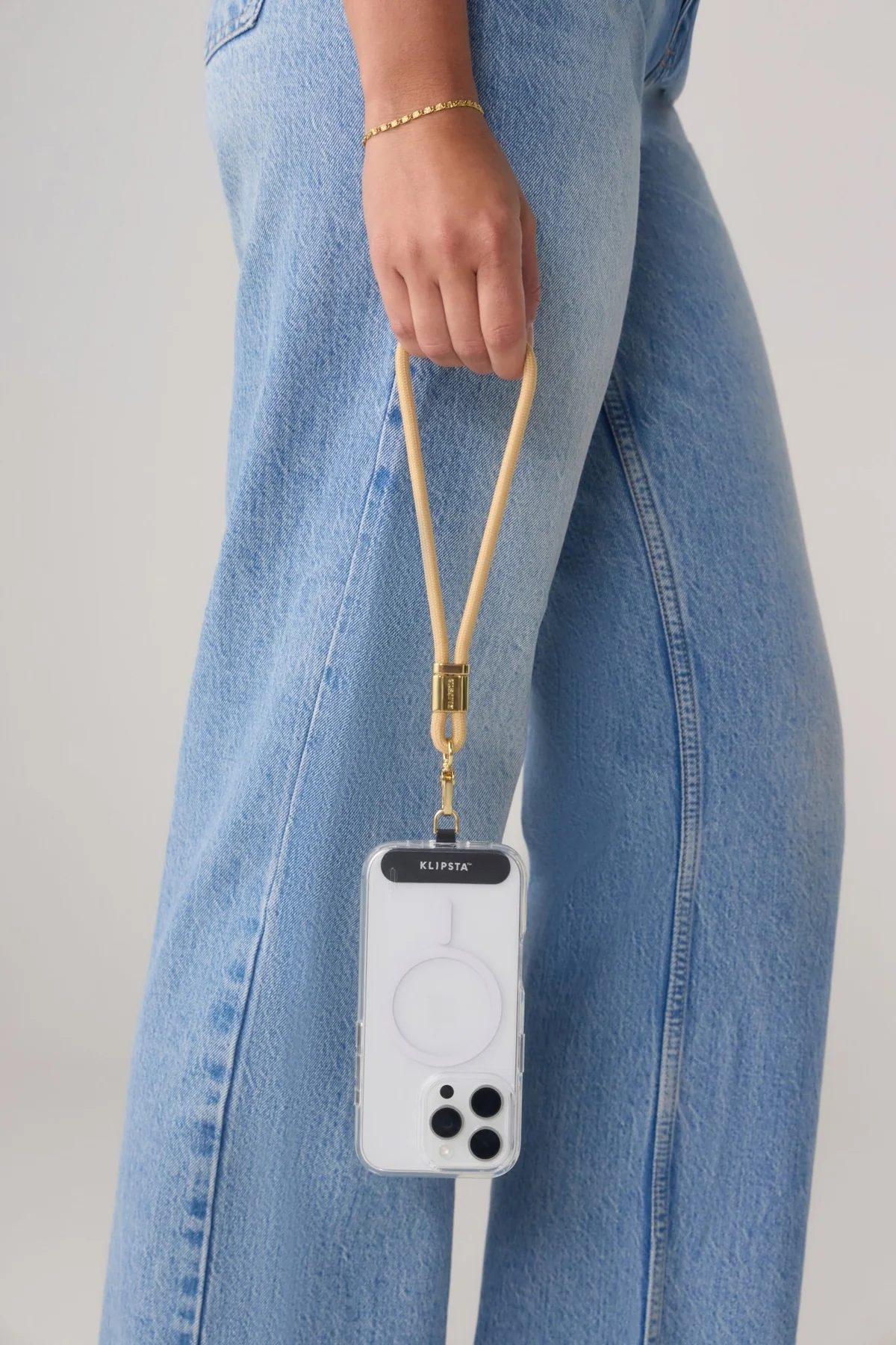 KLIPSTA - LOOP PHONE WRIST STRAP | GOLD + TAN