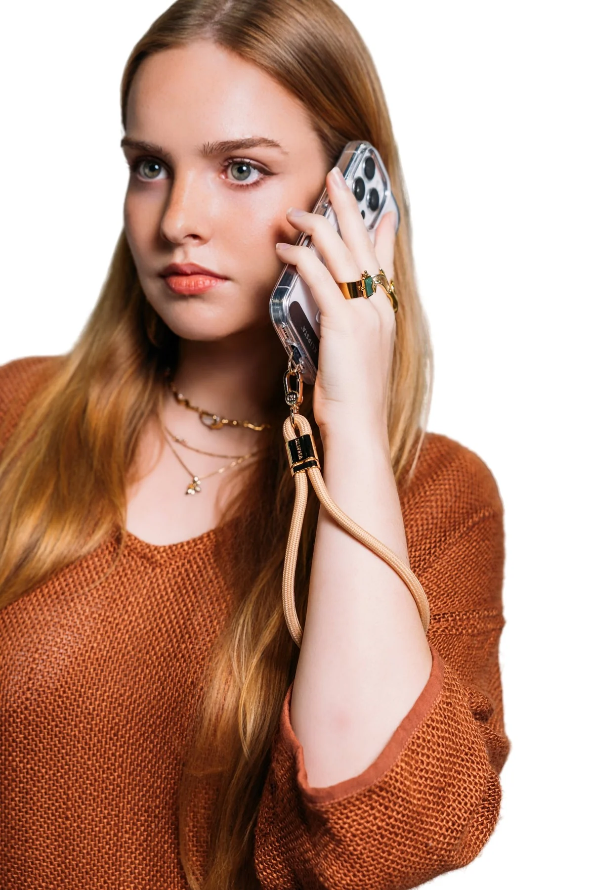 KLIPSTA - LOOP PHONE WRIST STRAP | GOLD + TAN