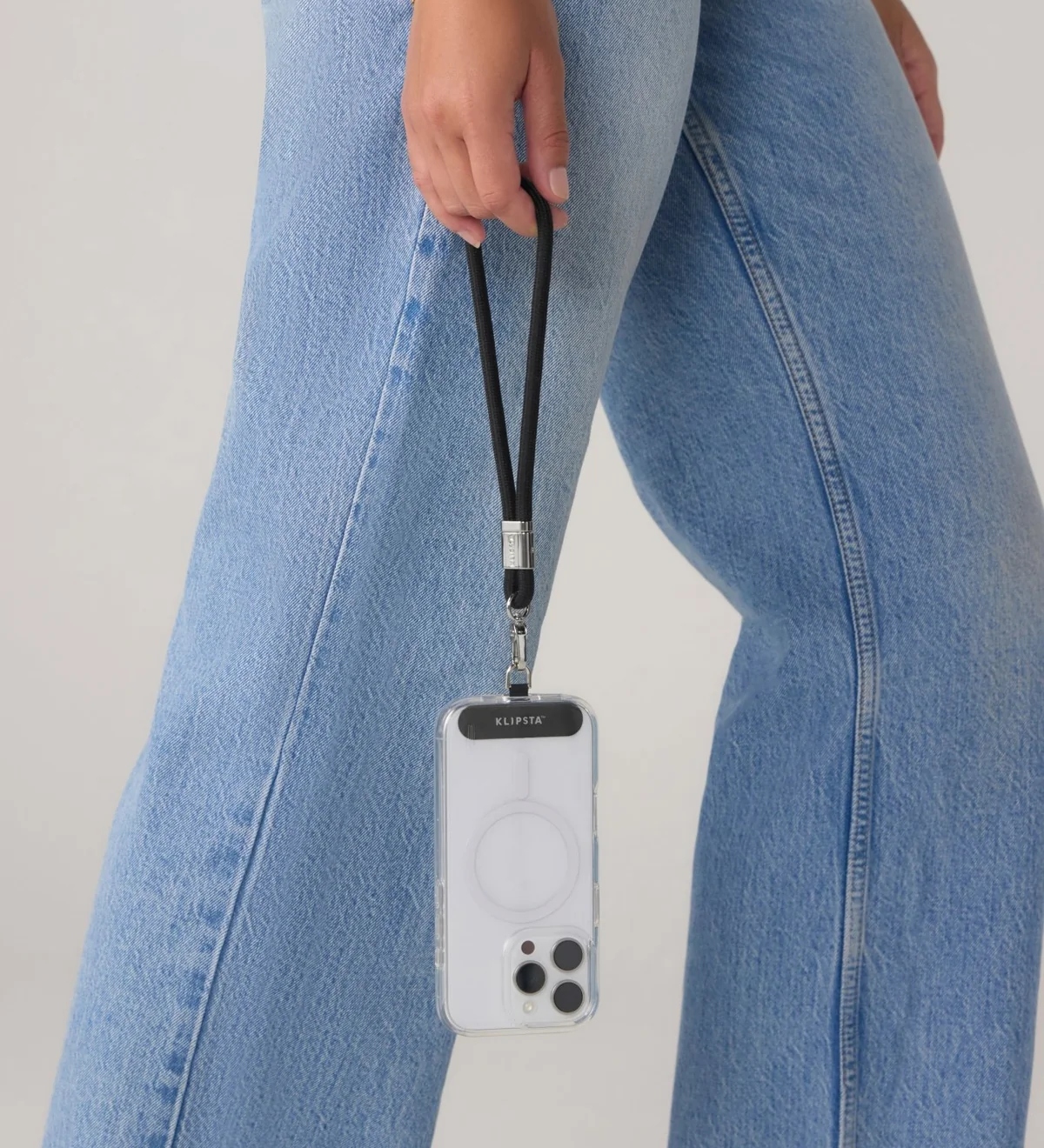 KLIPSTA - LOOP PHONE WRIST STRAP | SILVER + BLACK