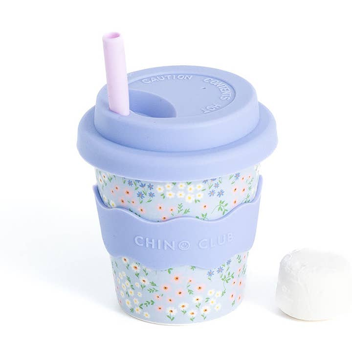 CHINO CLUB - BAMBOO BABY CHINO CUP | 4 OZ | BLUE FLORAL (INCL. STRAW)