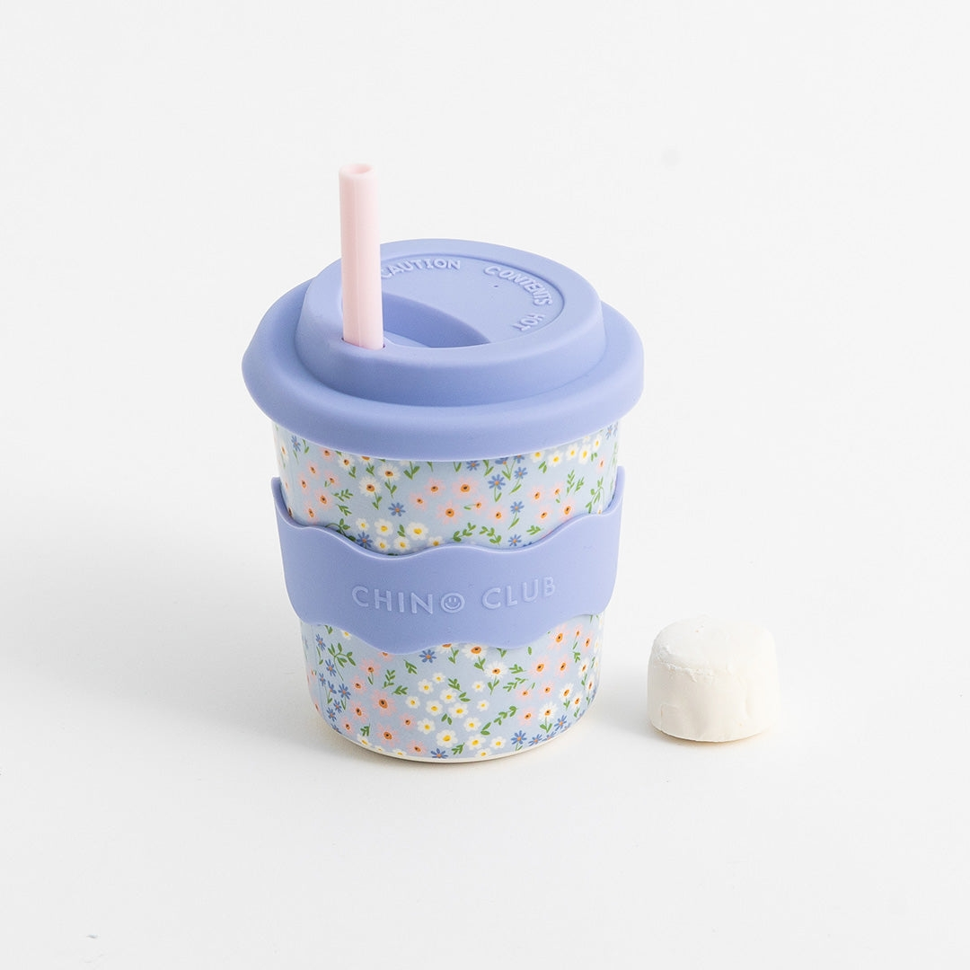 CHINO CLUB - BAMBOO BABY CHINO CUP | 8 OZ | BLUE FLORAL (INCL. STRAW)