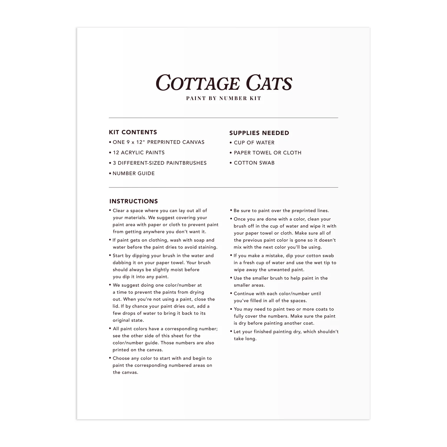 GALISON - COTTAGE CATS | 9 X 12 PAINT BY NUMBER KIT