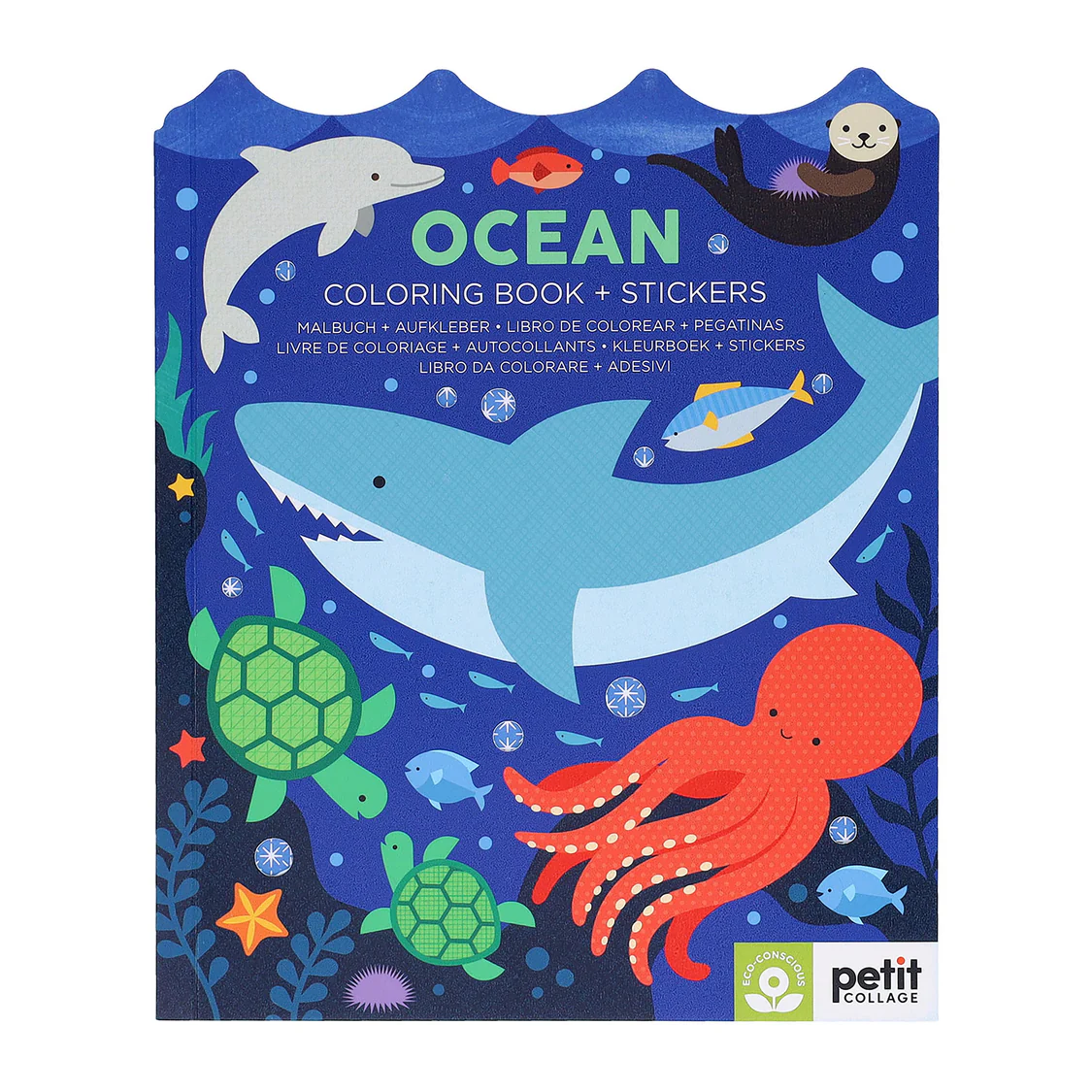 PETIT COLLAGE - COLOURING BOOK WITH STICKERS-OCEAN