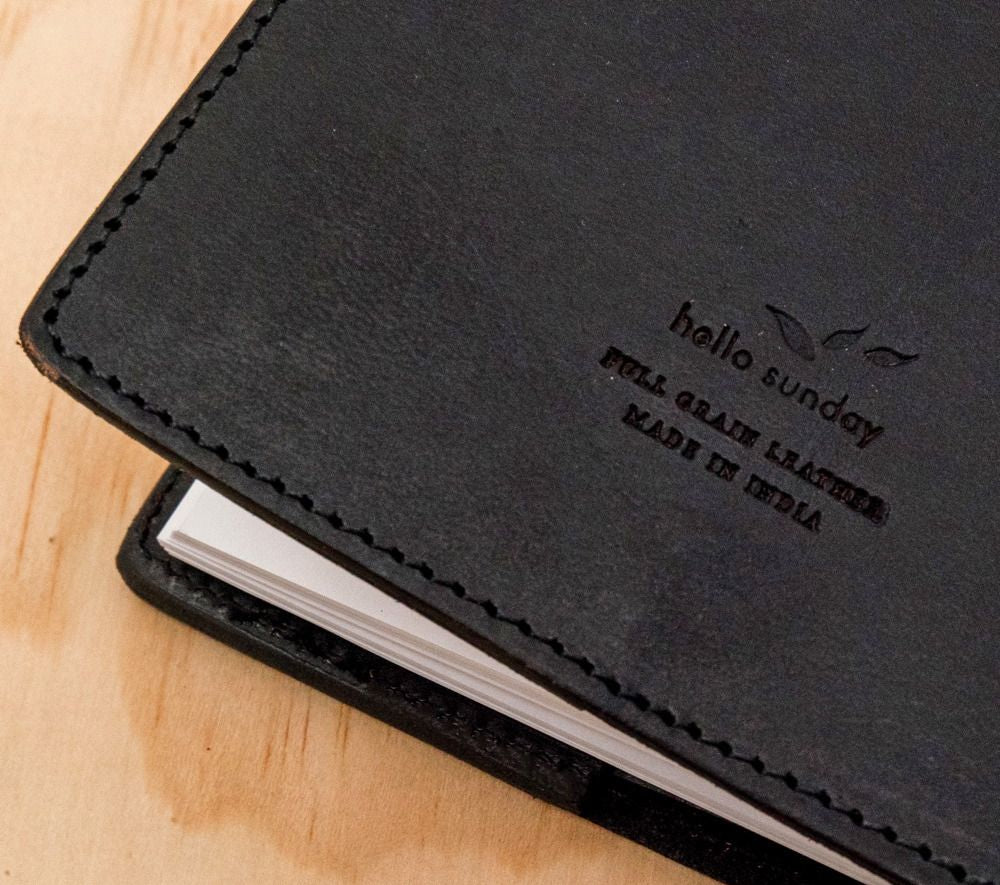 HELLO SUNDAY - A6 LEATHER NOTEBOOK COVER WITH APICA NOTE BOOK | BLACK