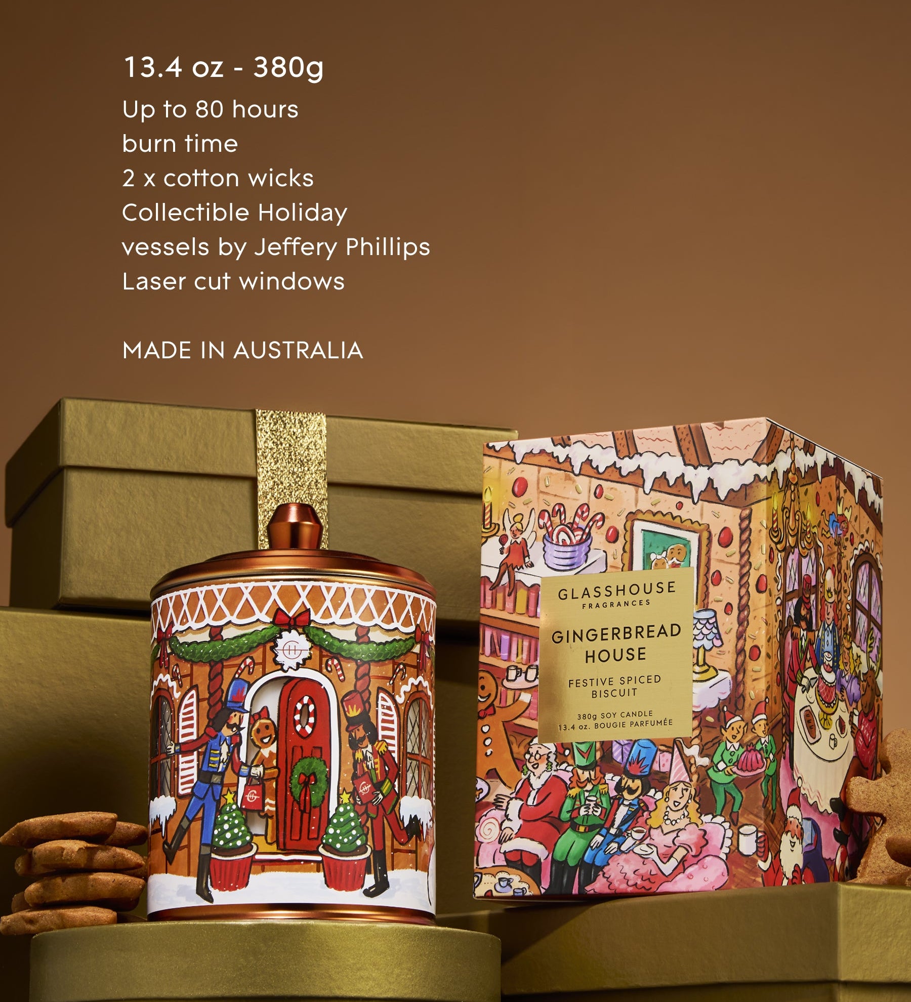 GLASSHOUSE - 380G CHRISTMAS CANDLE | GINGERBREAD HOUSE