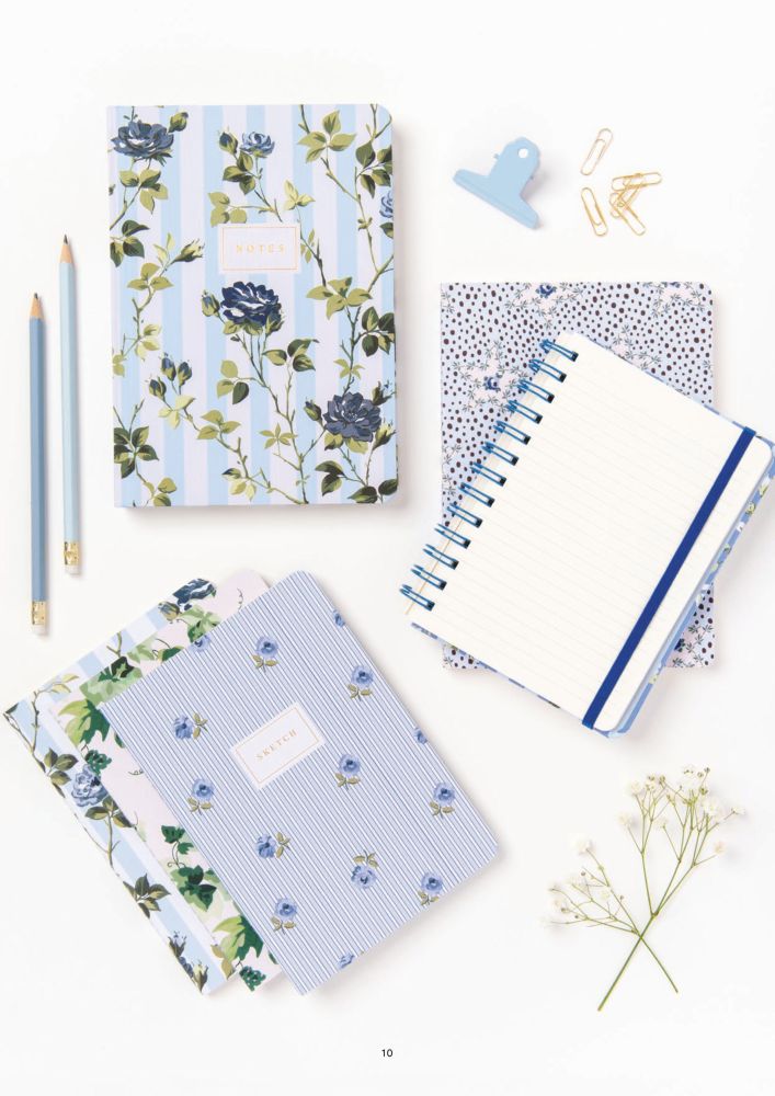 CATH KIDSTON - A5 PREMIUM HARD COVER NOTEBOOK | BLUE STRIPE FLORAL