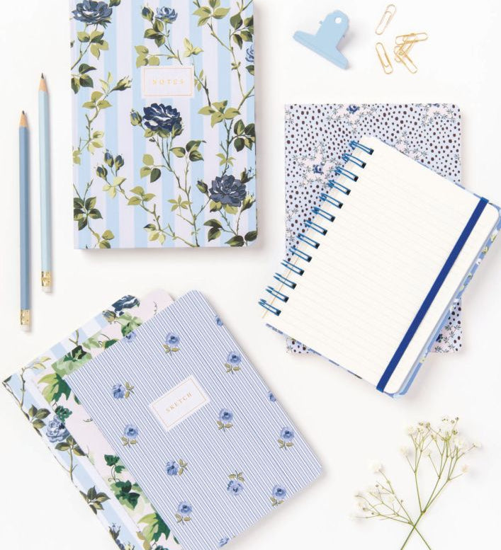 CATH KIDSTON - A5 PREMIUM HARD COVER NOTEBOOK | BLUE STRIPE FLORAL