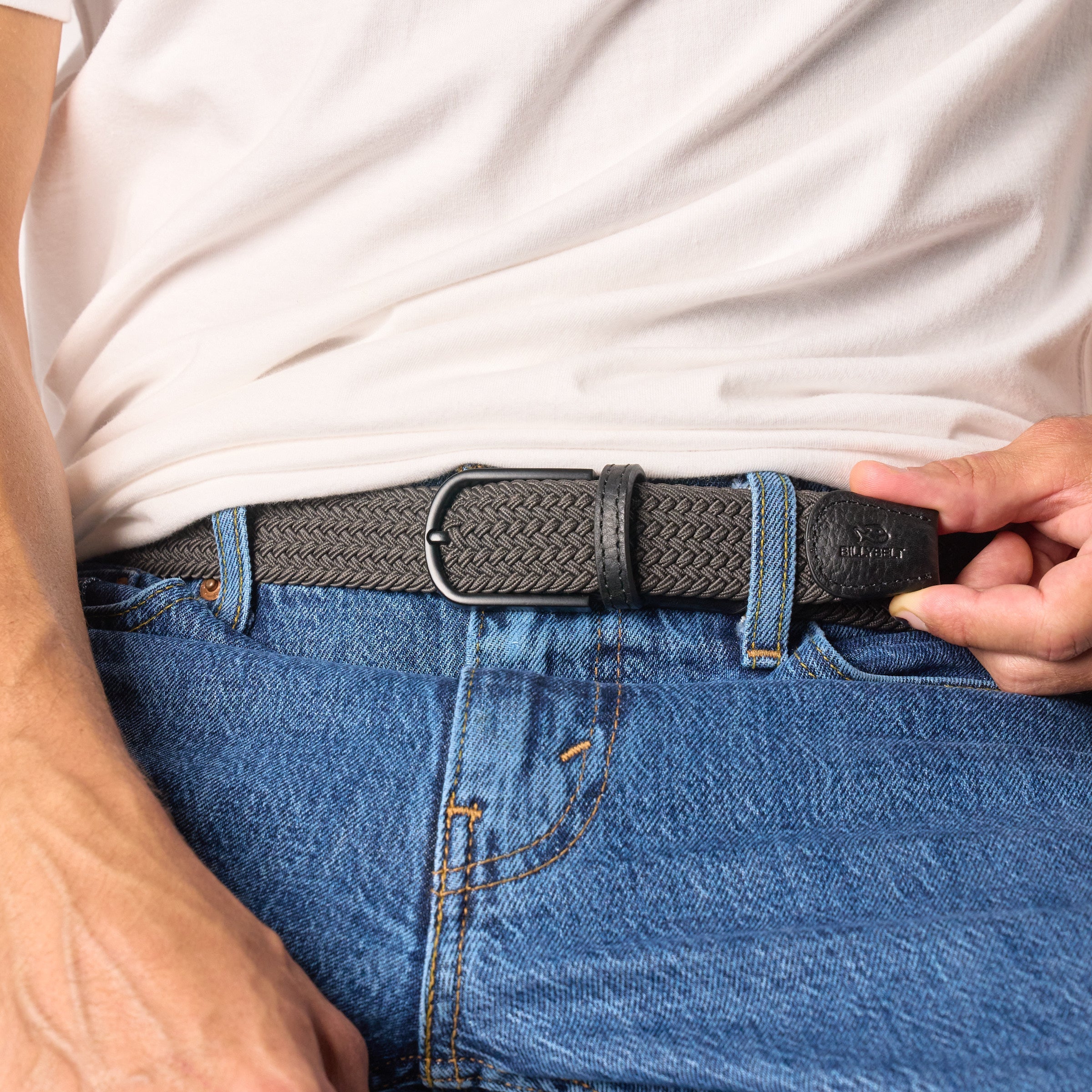 BILLYBELT Solid Elastic Braided Belt Anthracite Grey
