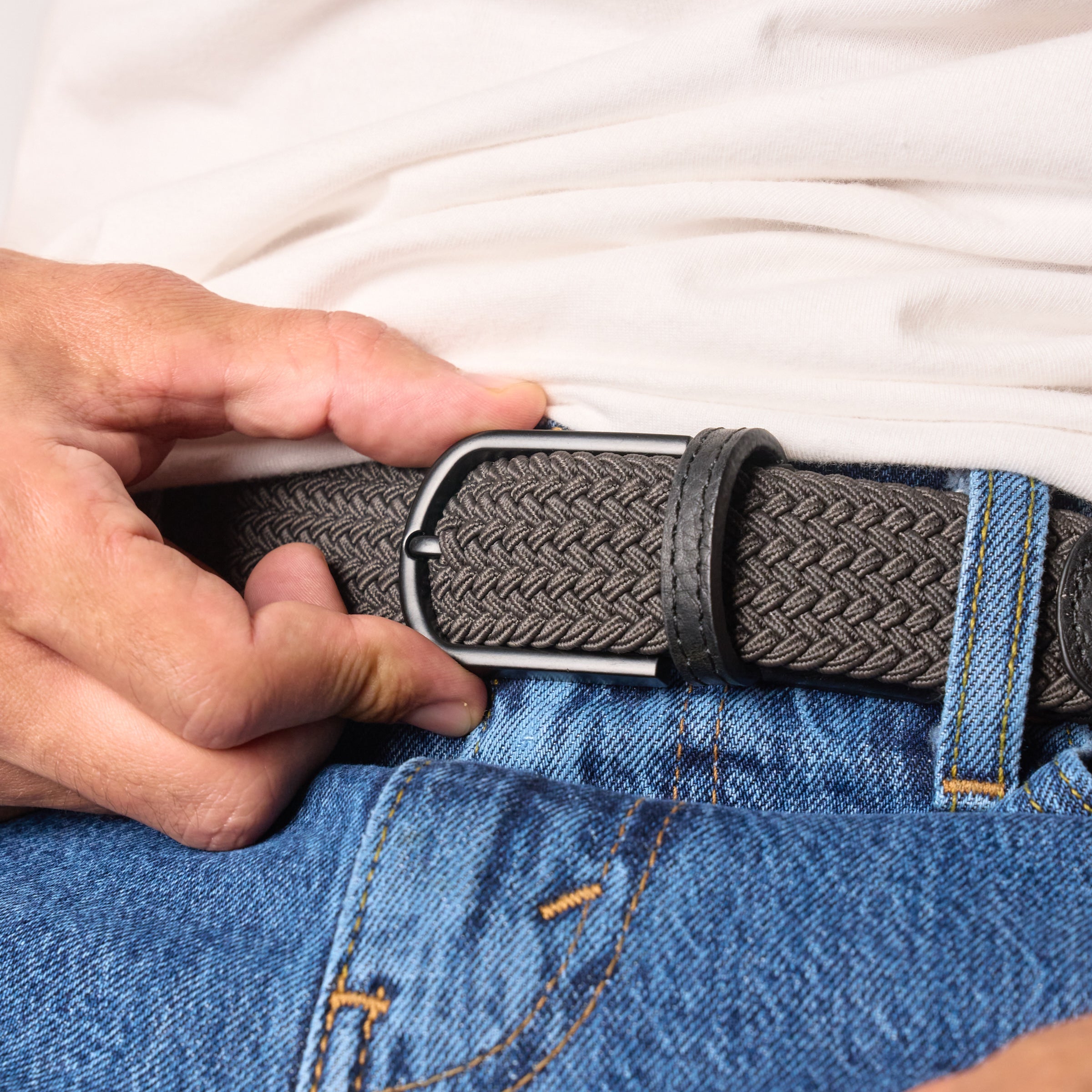 BILLYBELT Solid Elastic Braided Belt Anthracite Grey