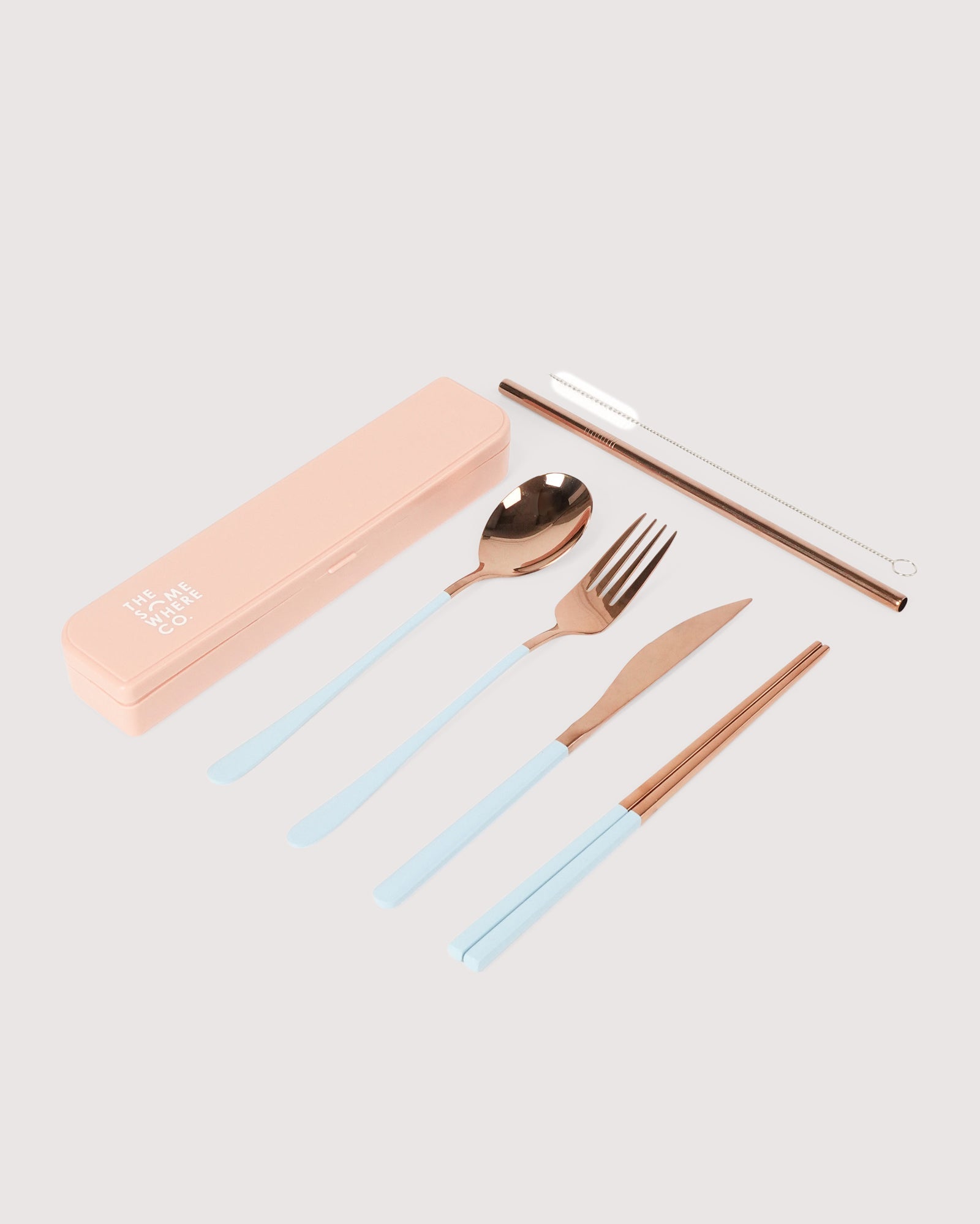 The Somewhere Co Cutlery Kit Rose Gold & Powder Blue