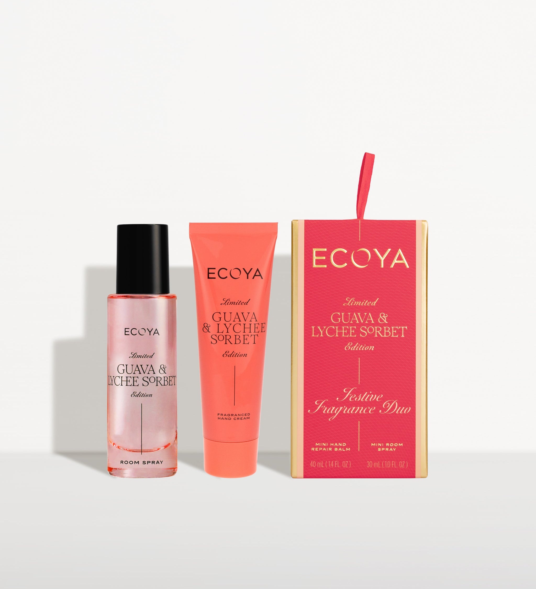 ECOYA Guava & Lychee Sorbet Festive Fragrance Duo with packaging