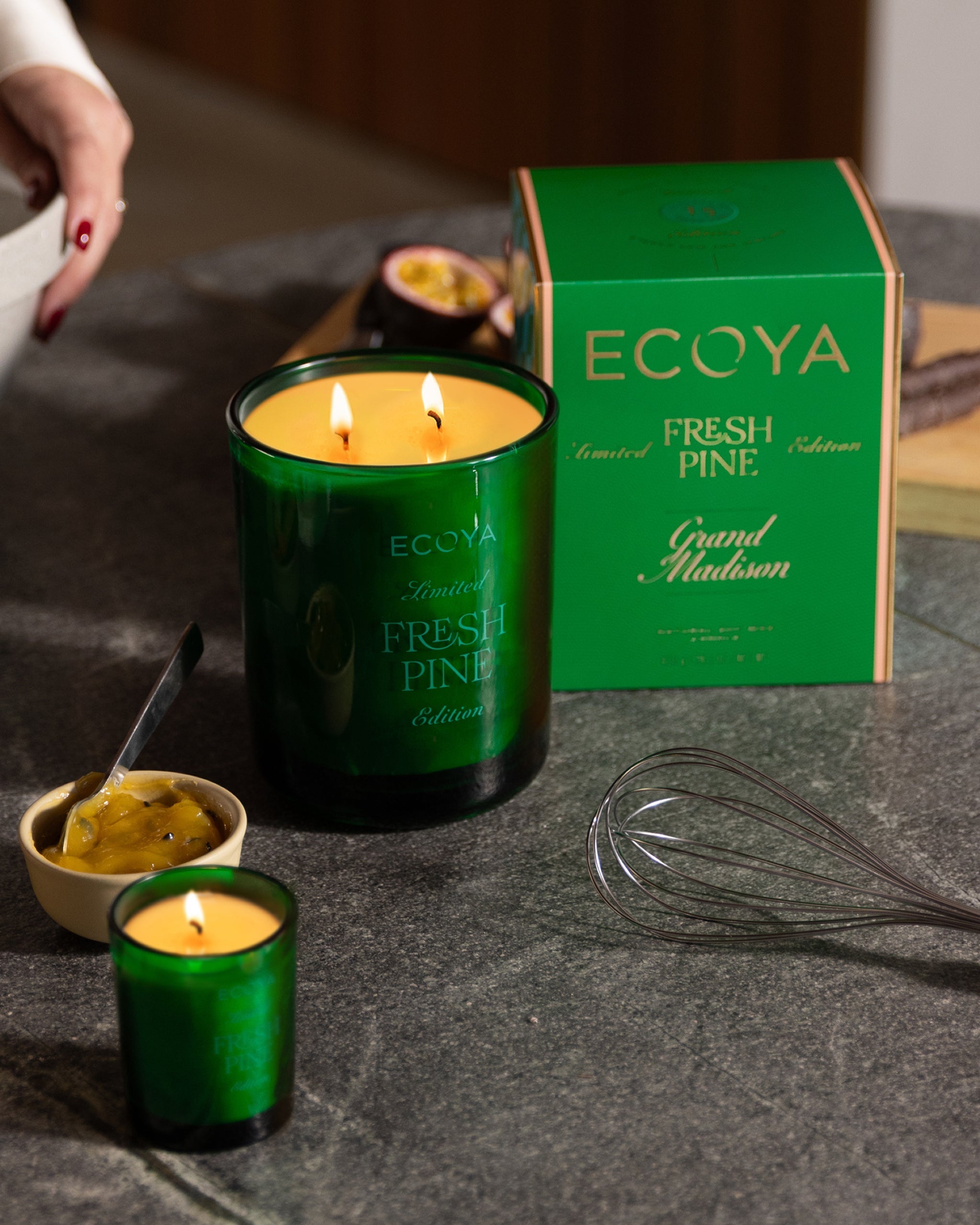 ECOYA Fresh Pine Grand Madison Candle 830g lifestyle