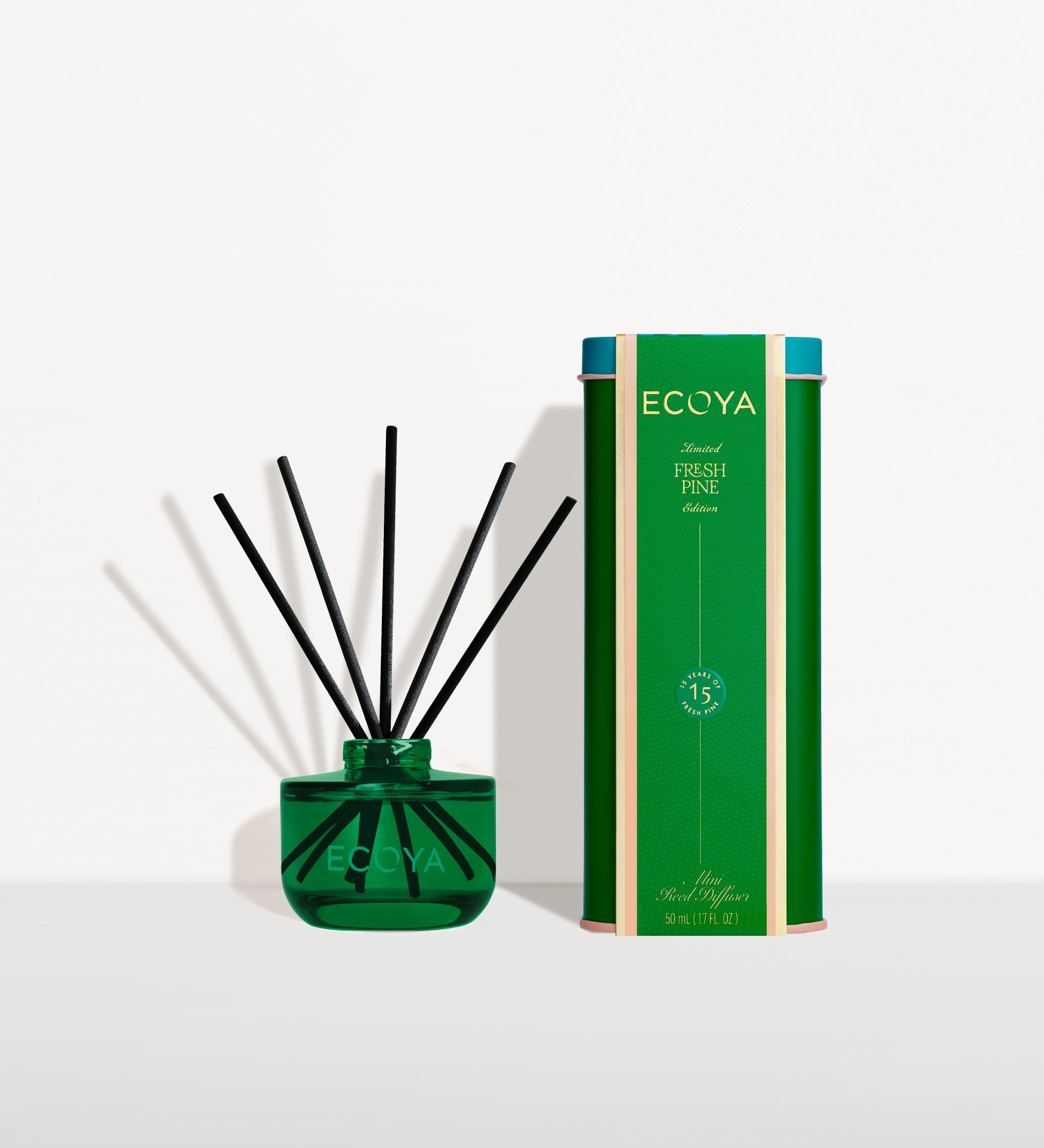 ECOYA Fresh Pine Mini Reed Diffuser 50ml with festive tin packaging