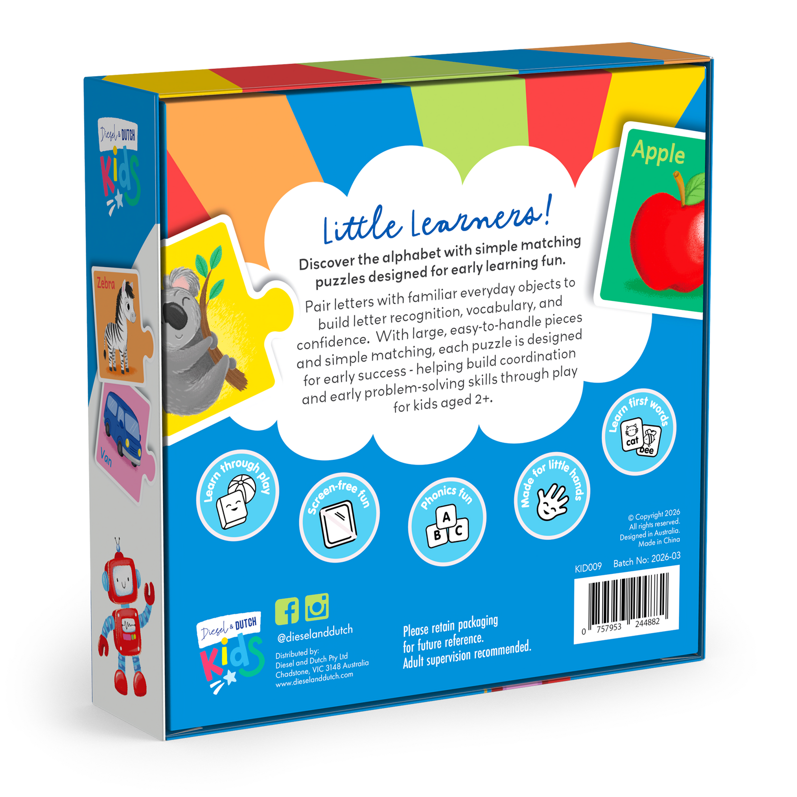 DIESEL & DUTCH - D&D KIDS MY FIRST 52PC ALPHABET MATCH & LEARN PUZZLES