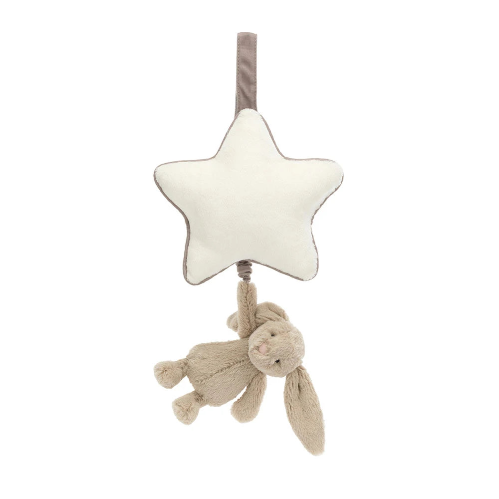 Jellycat Bashful Beige Bunny Musical Pull with cream star
