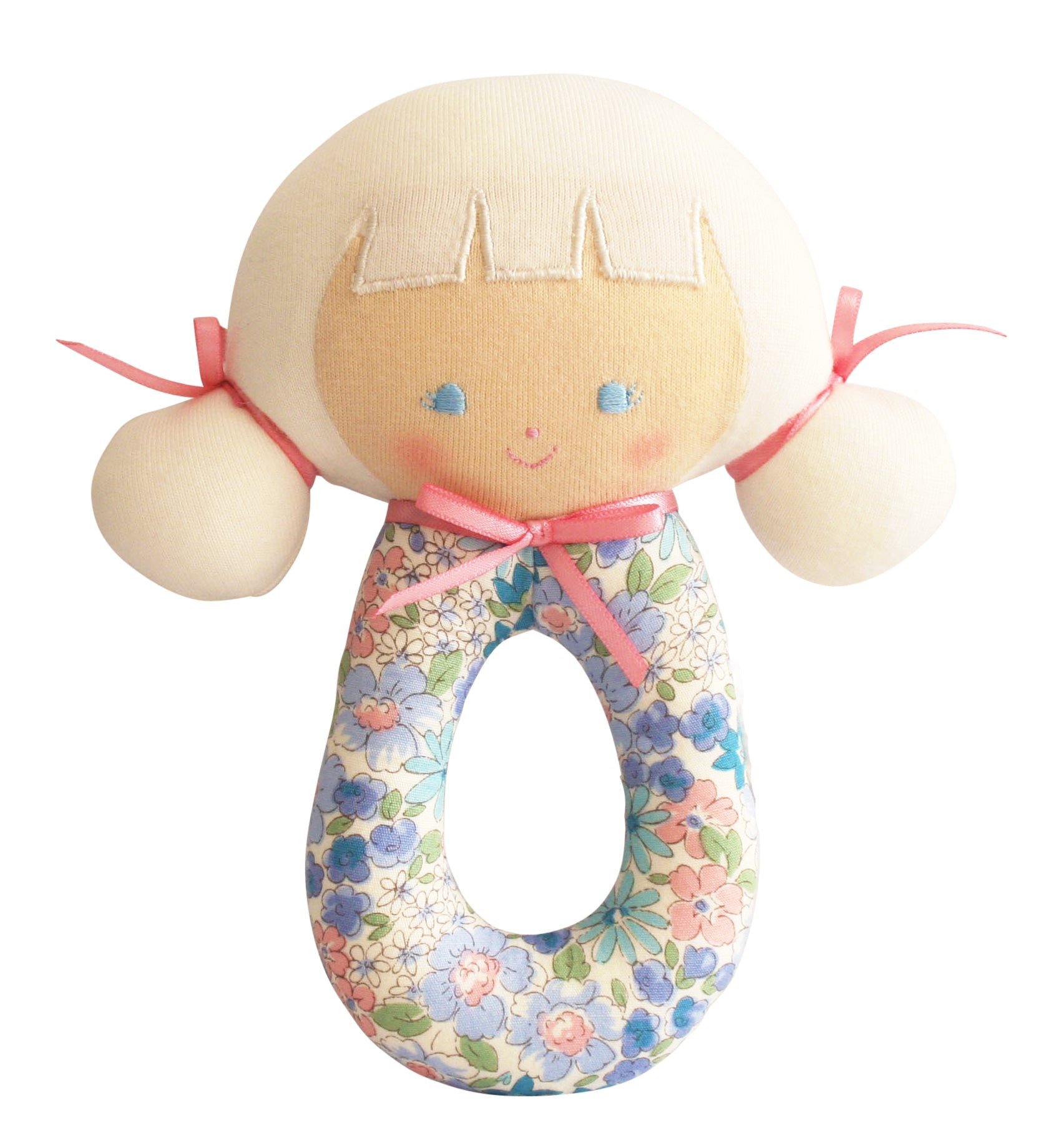 Alimrose Audrey grab rattle in Liberty Blue floral
