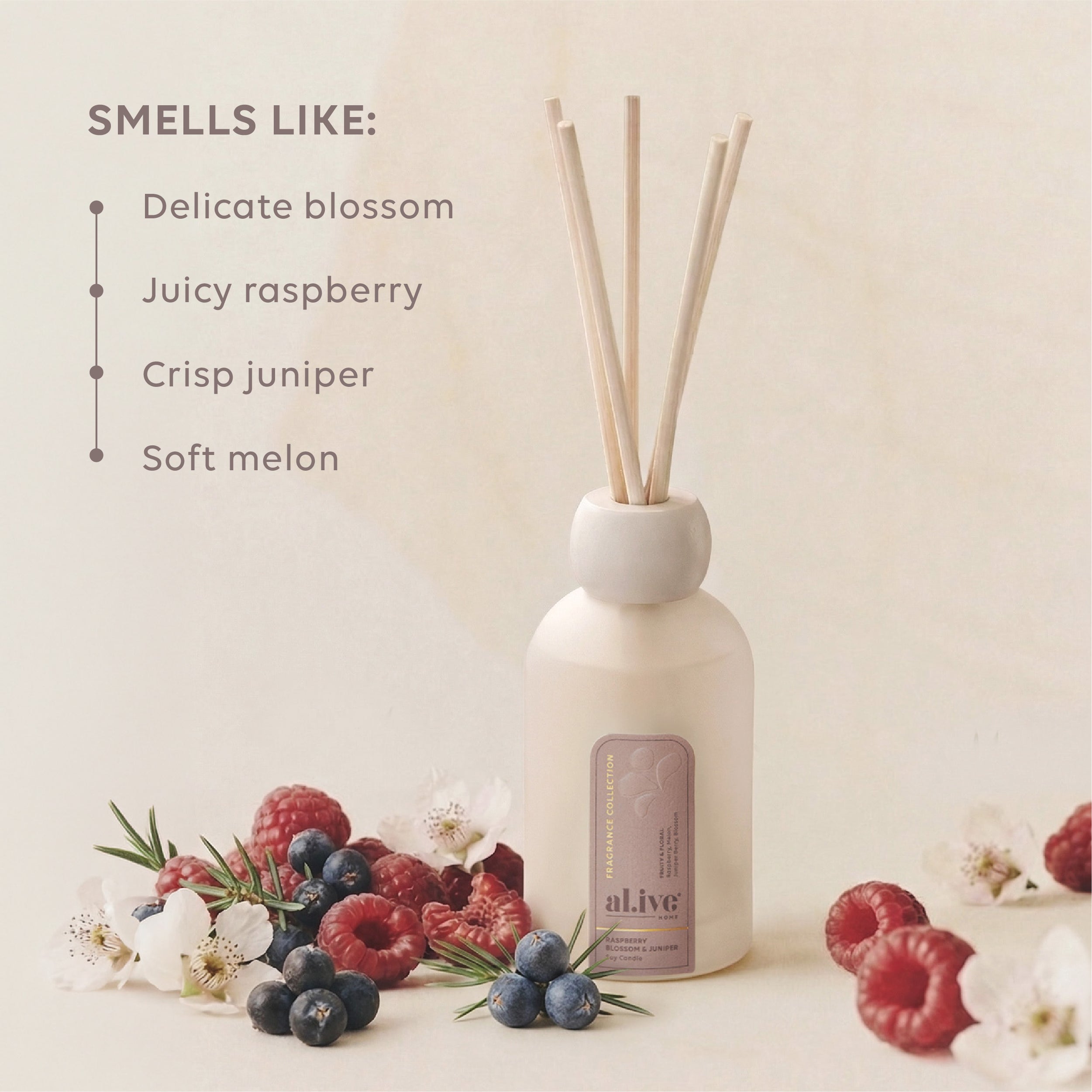 AL.IVE BODY - REED DIFFUSER | RASPBERRY BLOSSOM & JUNIPER | STYLED