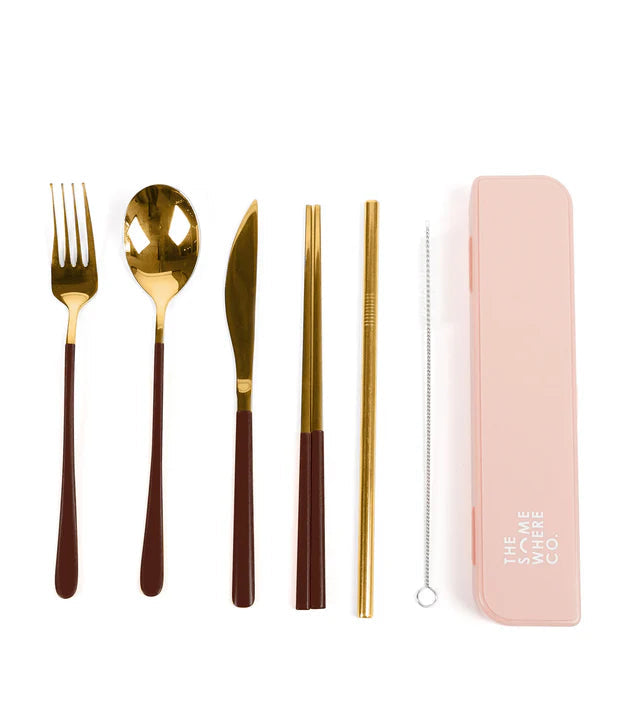 The Somewhere Co Cutlery Kit Gold and Chocolate