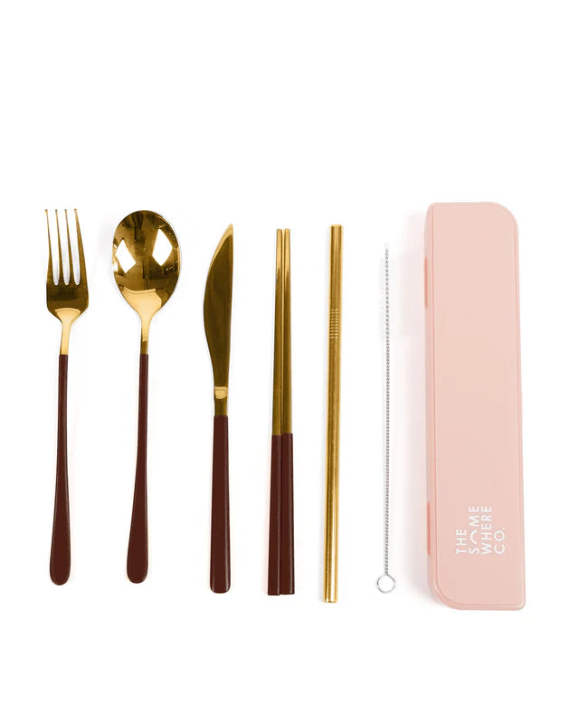 The Somewhere Co Cutlery Kit Gold and Chocolate