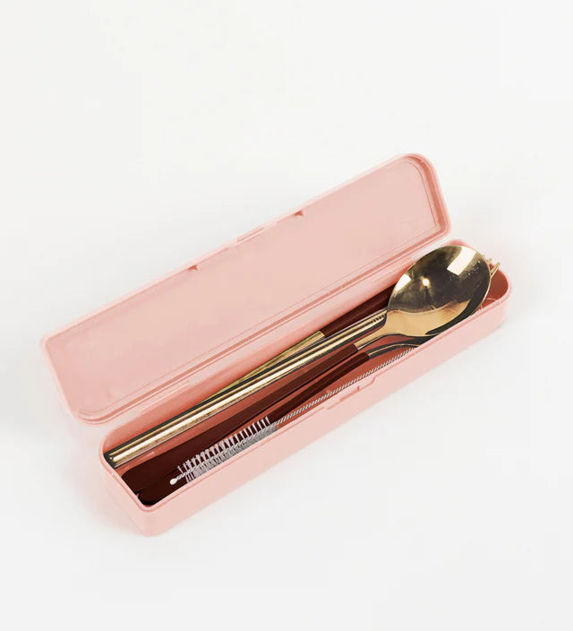 THE SOMEWHERE CO - CUTLERY KIT | GOLD & CHOCOLATE