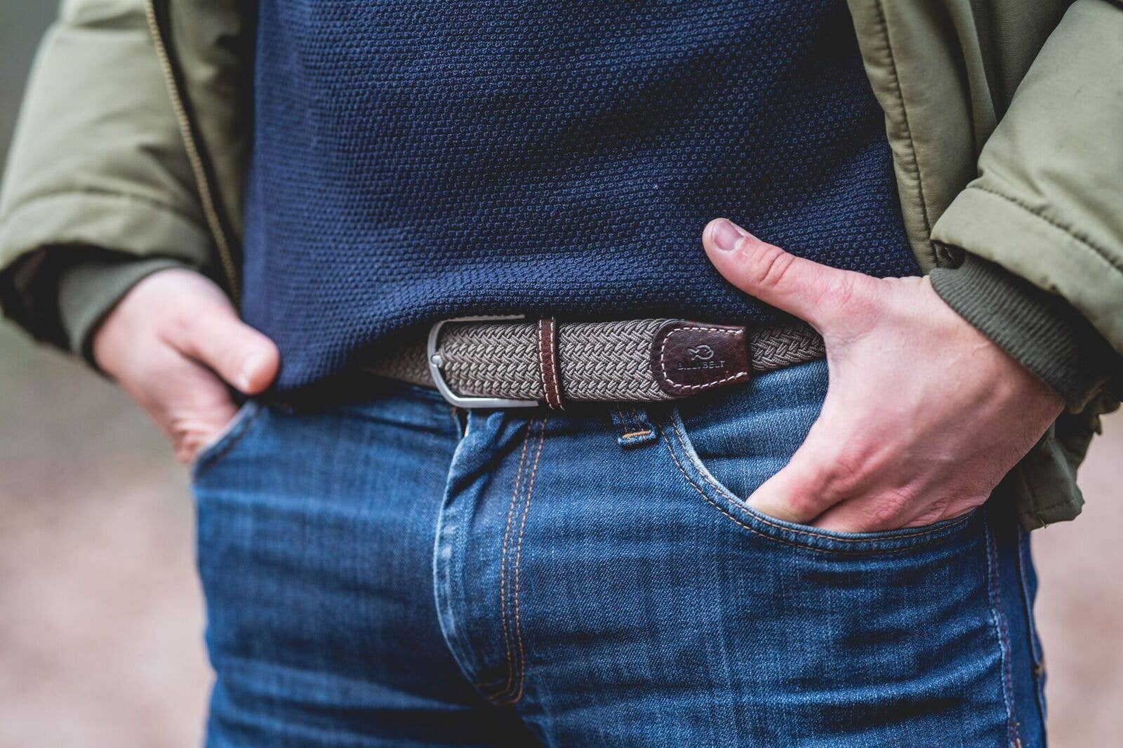 BILLYBELT Elastic Braided Belt Taupe Beige