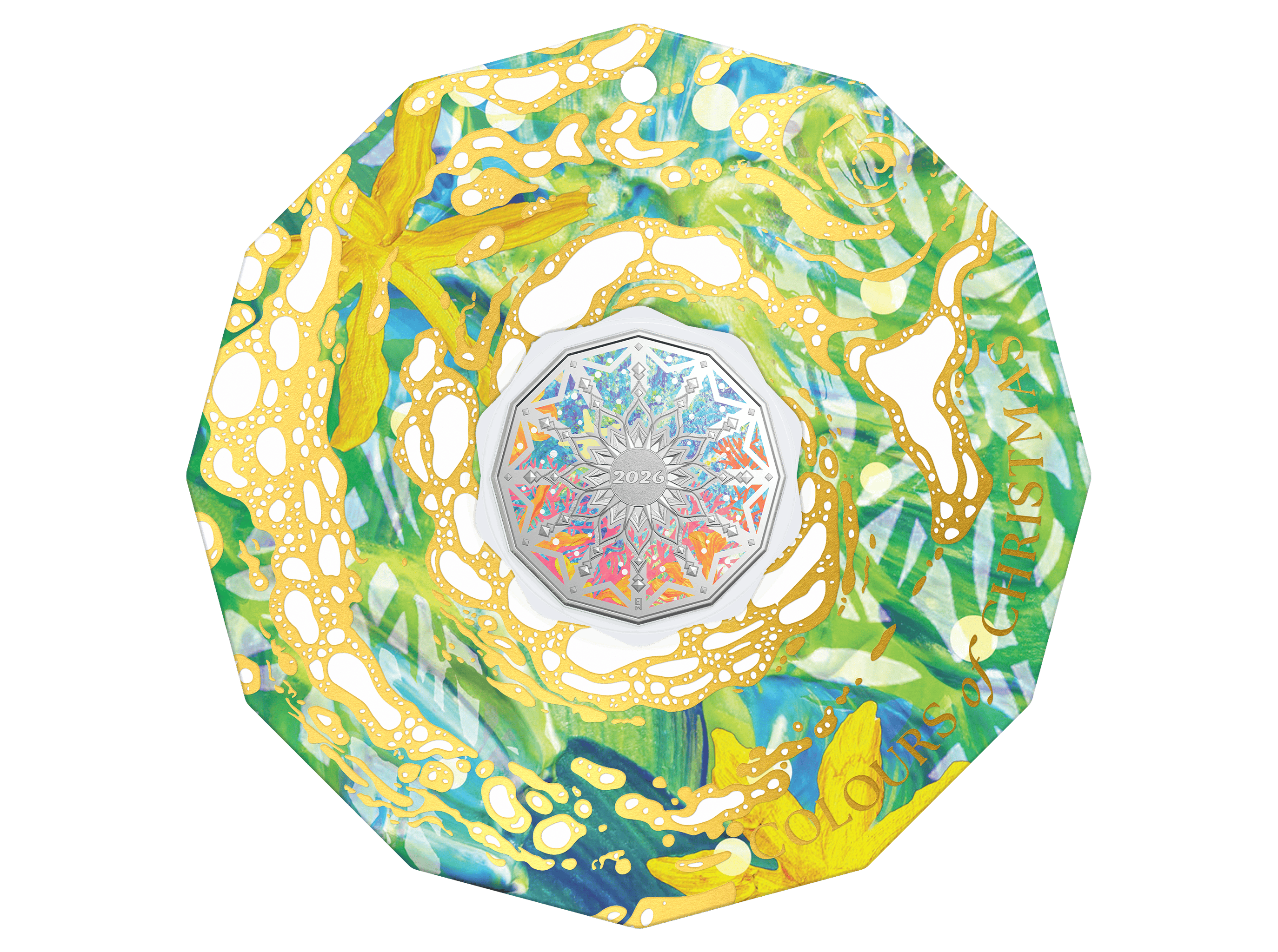 Royal Australian Mint 2026 50c Coloured Uncirculated Coin in Card, Colours of Christmas