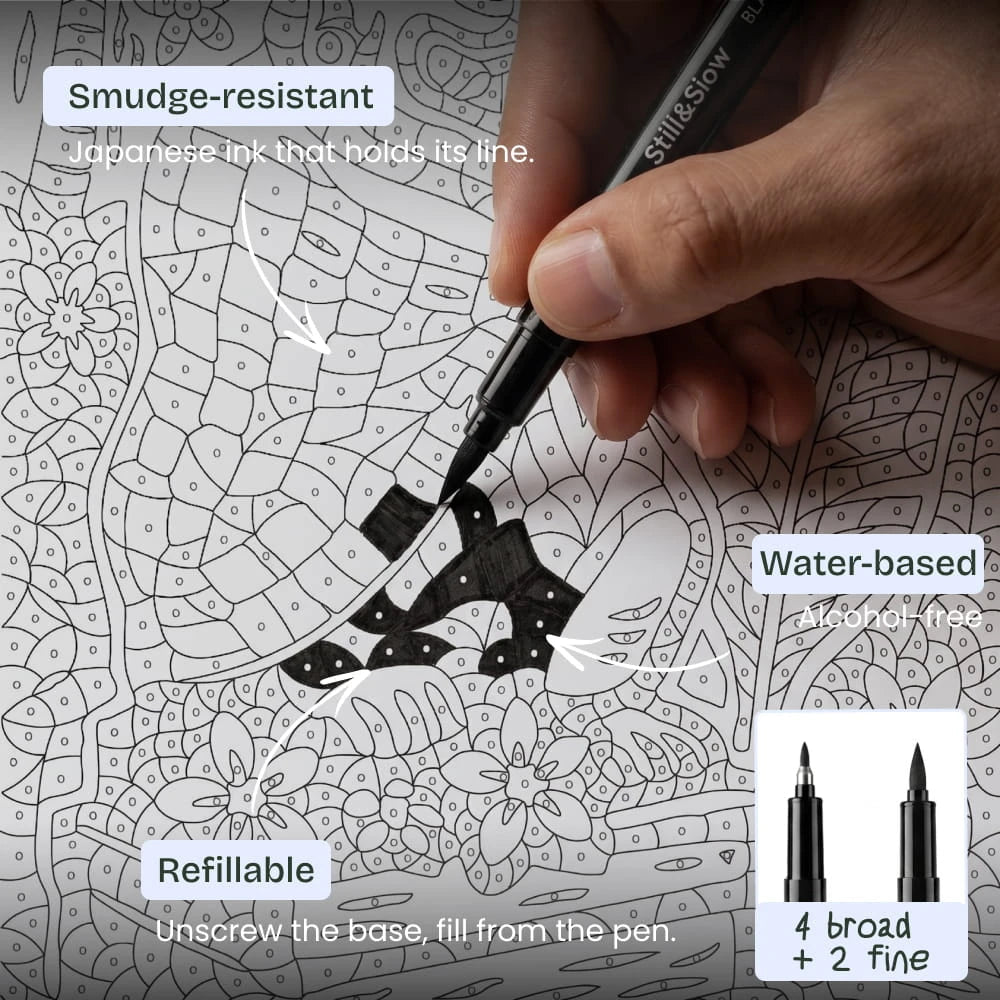 Still&Slow 6 piece refillable black markers