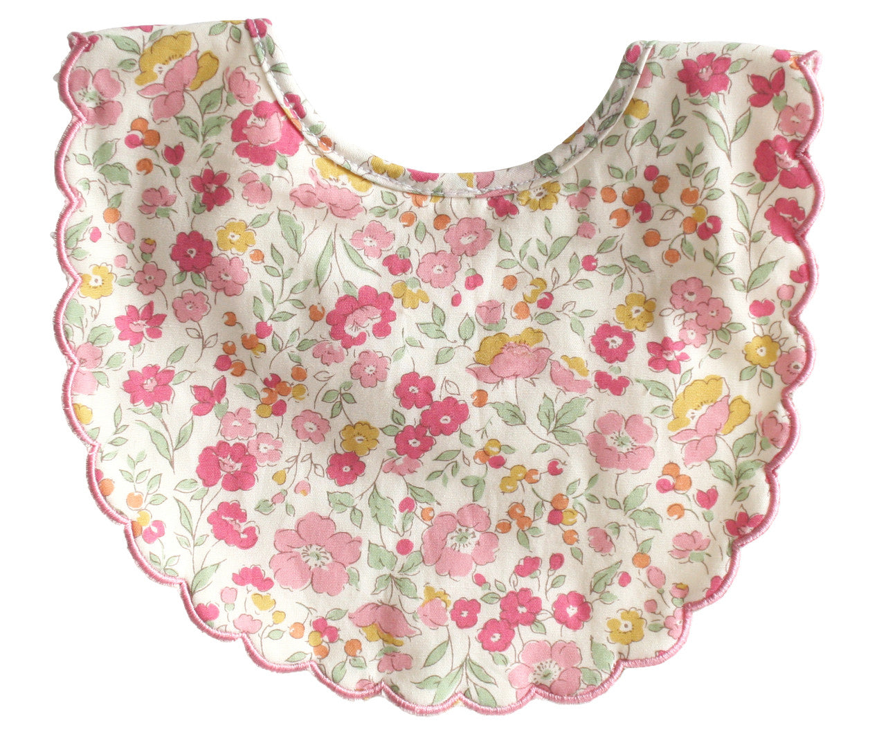 Alimrose scallop bib in Rose Garden floral
