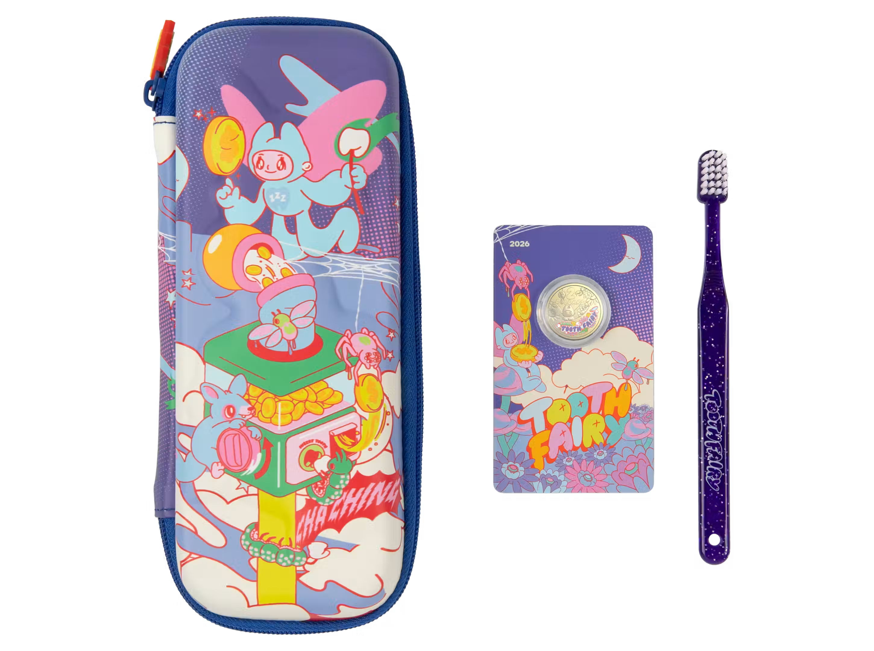 Royal Australian Mint 2026 Tooth Fairy Kit with case, $2 coloured uncirculated coin in card and toothbrush